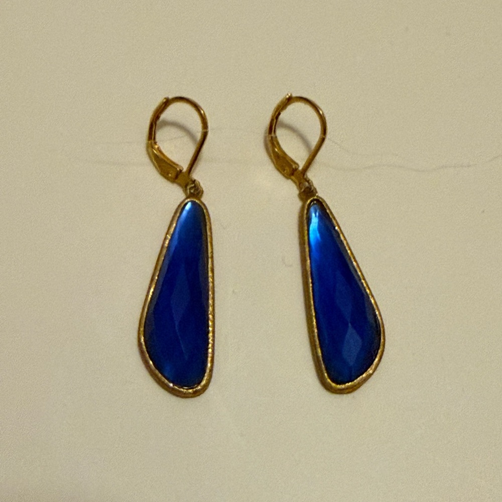 Rivka Friedman Poppy 18 Karat Gold Clad and Blue Drop Earrings